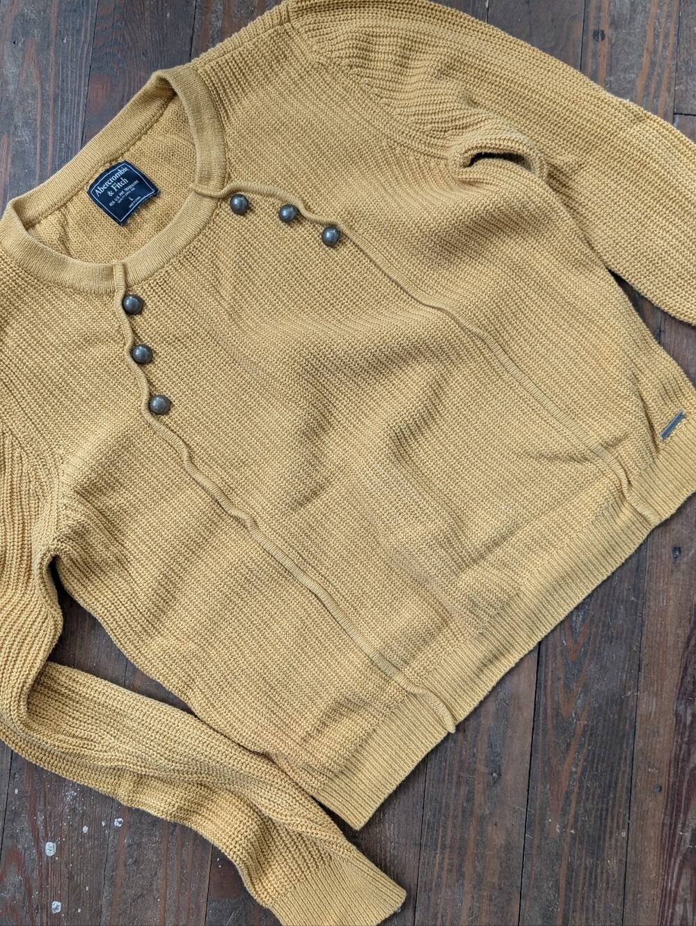 Abercrombie & Fitch Women's Mustard Crewneck Sweater with Button Accents